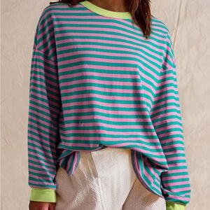 Striped Green and Pink Long Sleeve Top Flowy Top
